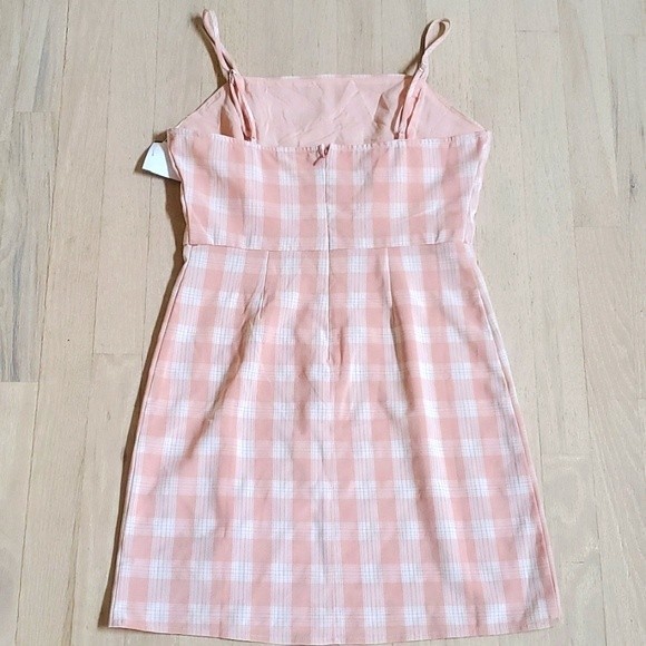 EUC BP. Womens Plaid Square Neck Mini Sundress Coral White Checkered Size M - Picture 4 of 9
